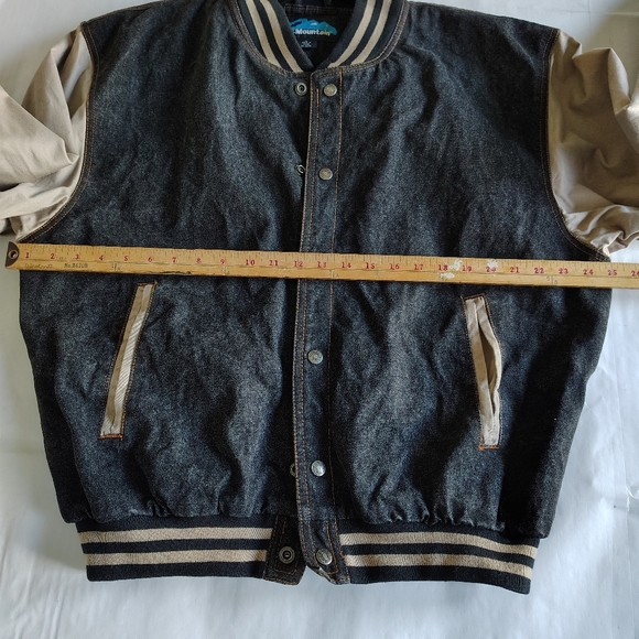 Tri Mountain Varsity Jacket Mens Large Bomber Denim Heavyweight Outdoors Snap - Picture 14 of 15